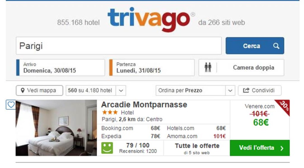 Screenshot Trivago - Prenotazione hotel