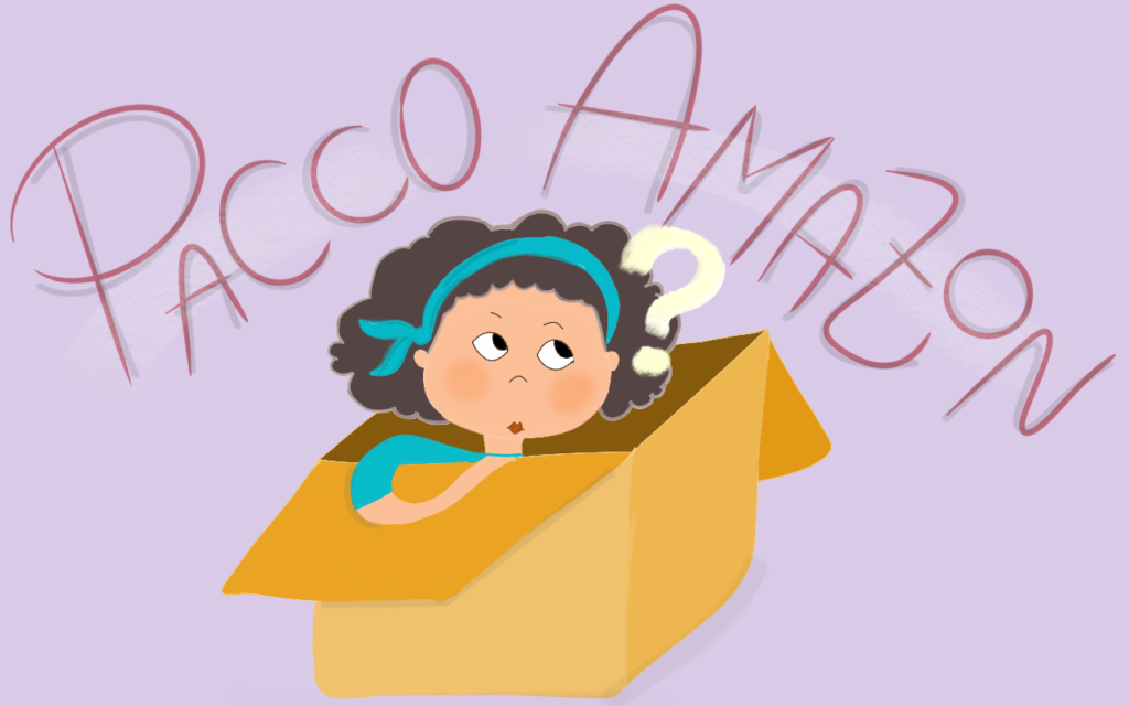 Una bambina dentro uno scatolone che si chiede se può essere identificata come un pacco Amazon