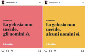 Prima e dopo: un confronto tra i due post di Instagram di Repubblica, che hanno scatenato i sostenitori del #NotAllMen