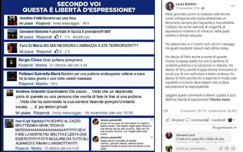I commenti degli hater della ex presidente della Camera dei deputati Laura Boldrini